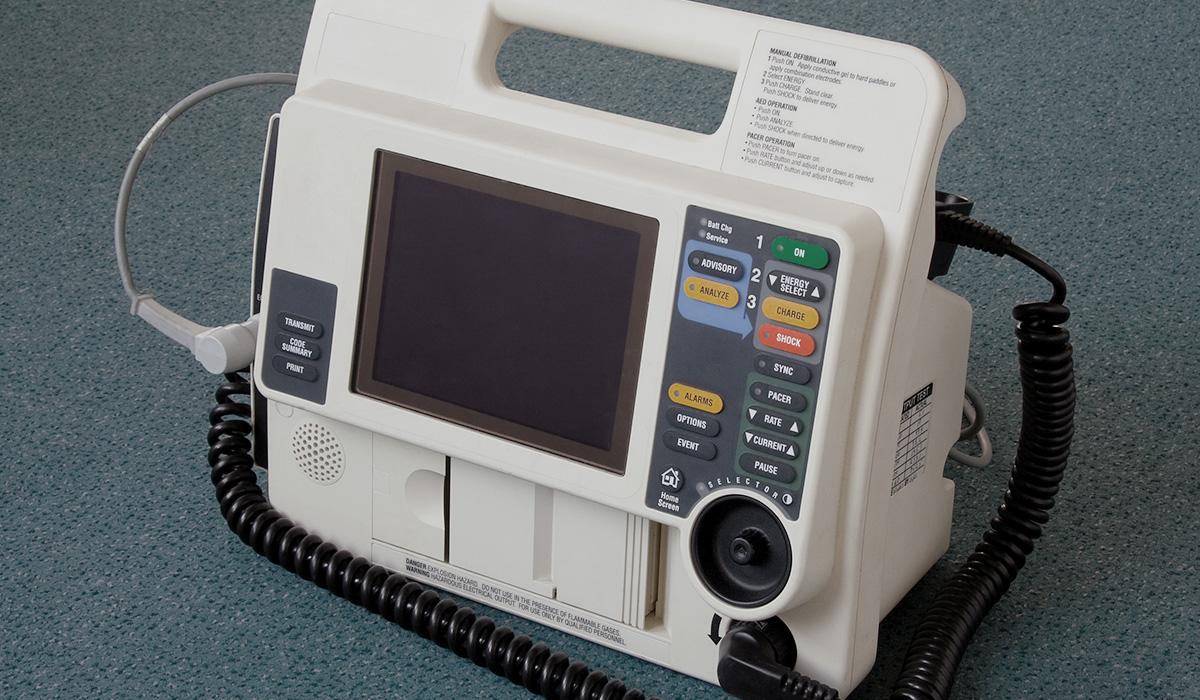 A medical defibrillator representing the life-saving technology that depends on precision-electroplated connectors and sensors for mission-critical reliability and immediate response.